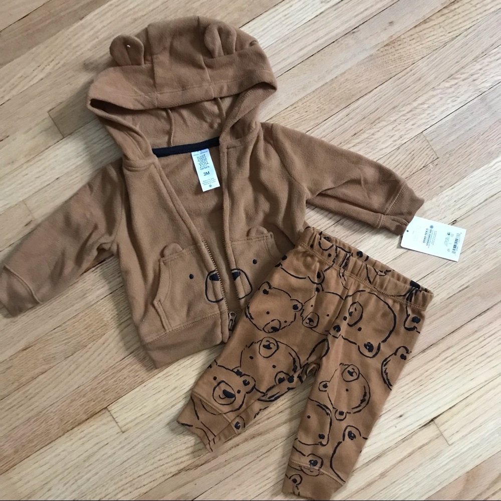 3 mo Gender Neutral Baby Bear Outfit Hoodie Pants